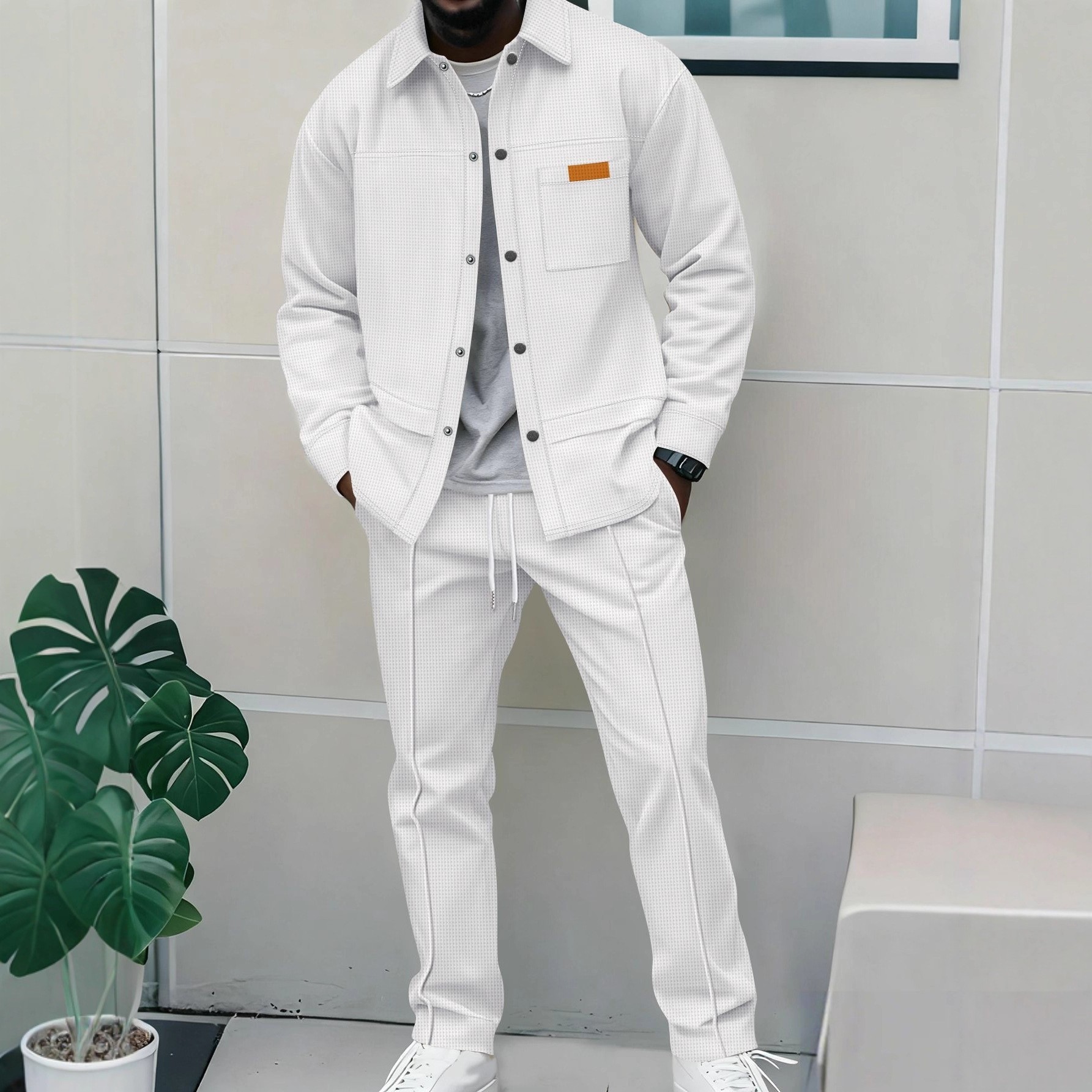 Jackets - Men's Waffle Knit 2-Piece Tracksuit Button