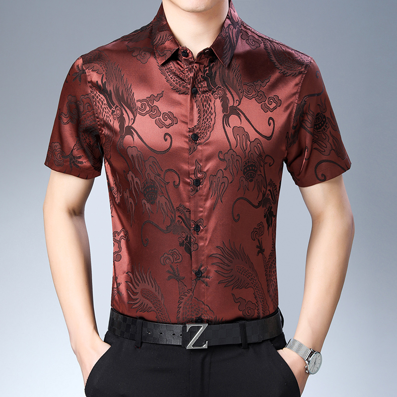 Mens Fashion Pattern Silk Shir - Mens Satin Silk Dress Shirt 评论和价格