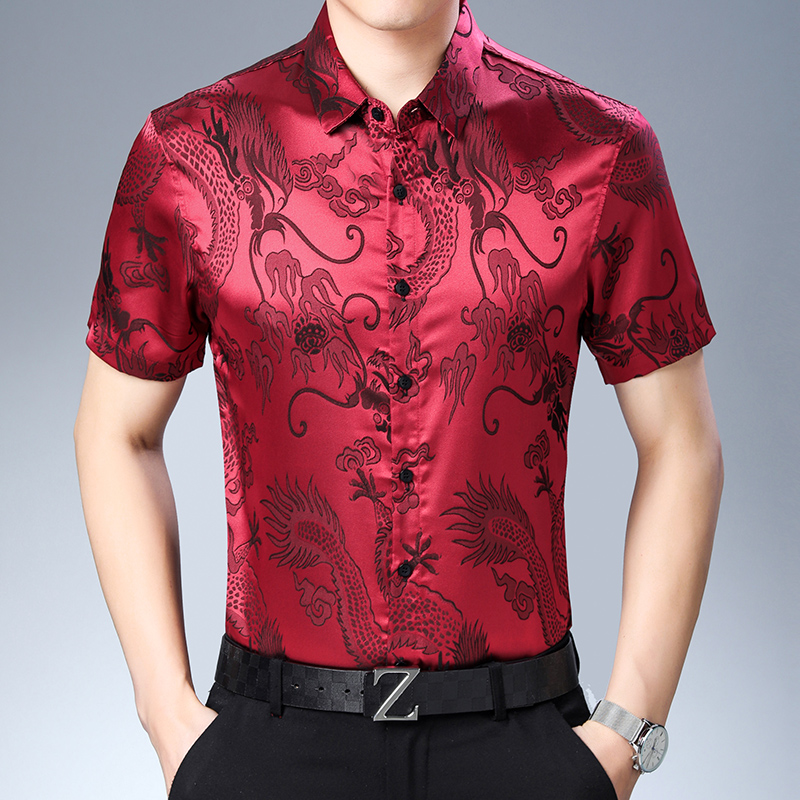 Mens Fashion Pattern Silk Shir - Mens Satin Silk Dress Shirt 评论和价格