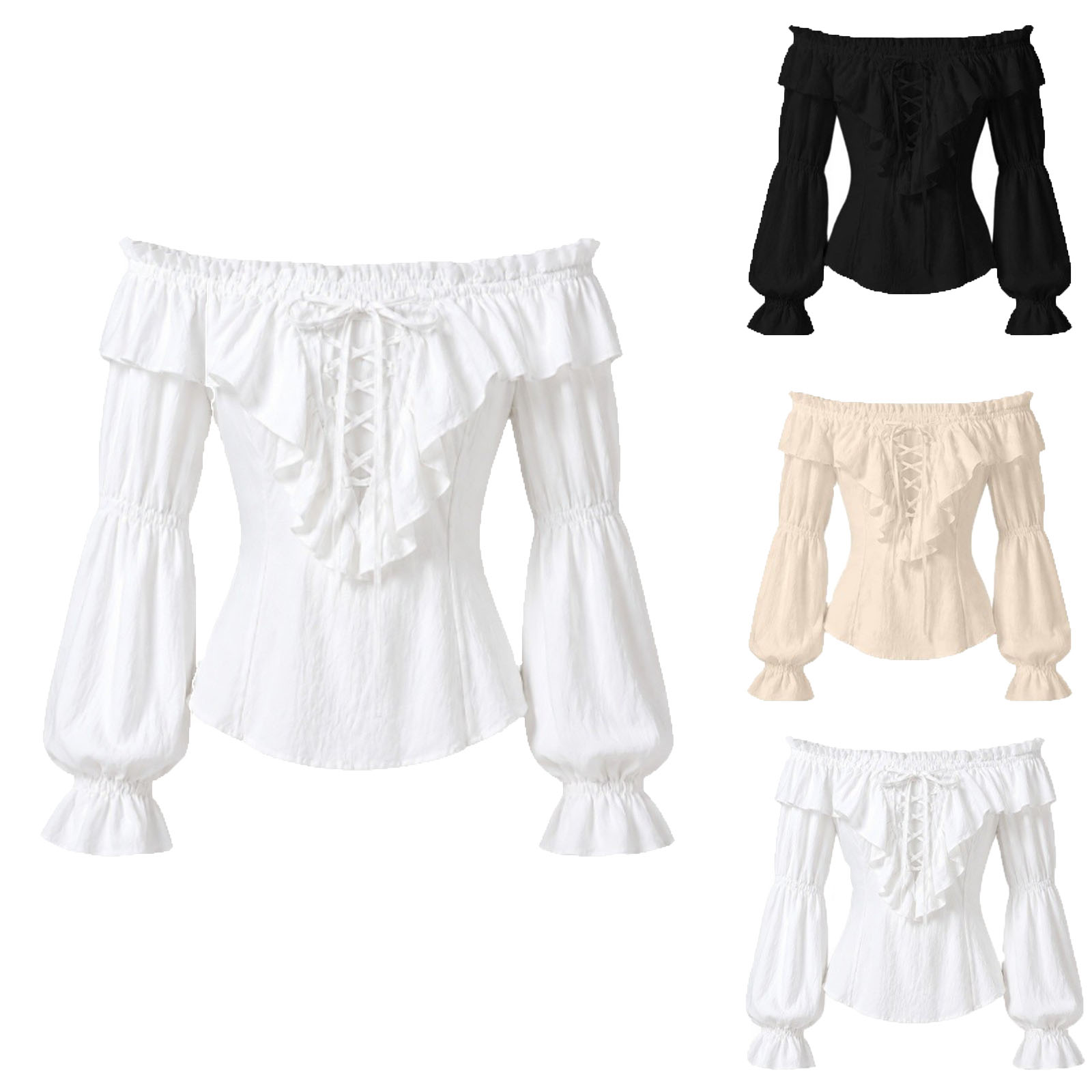 Women Pirate Shirt Renaissance - Medieval Gothic Lace Up Pirate Shirt 评论和价格