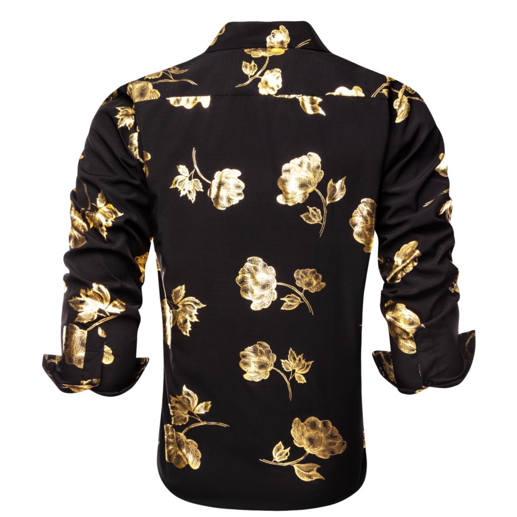 Hi-Tie Black Gold Silk Mens Sh - Mens Satin Silk Dress Shirt 评论和价格