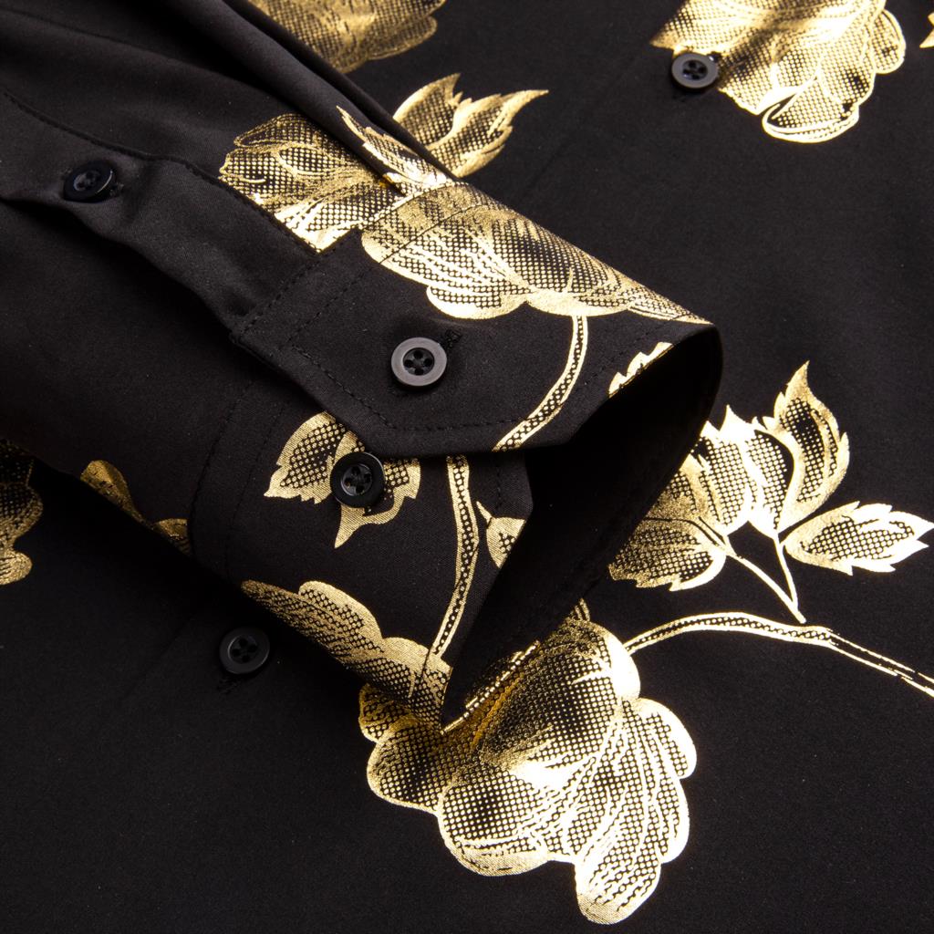 Hi-Tie Black Gold Silk Mens Sh - Mens Satin Silk Dress Shirt 评论和价格