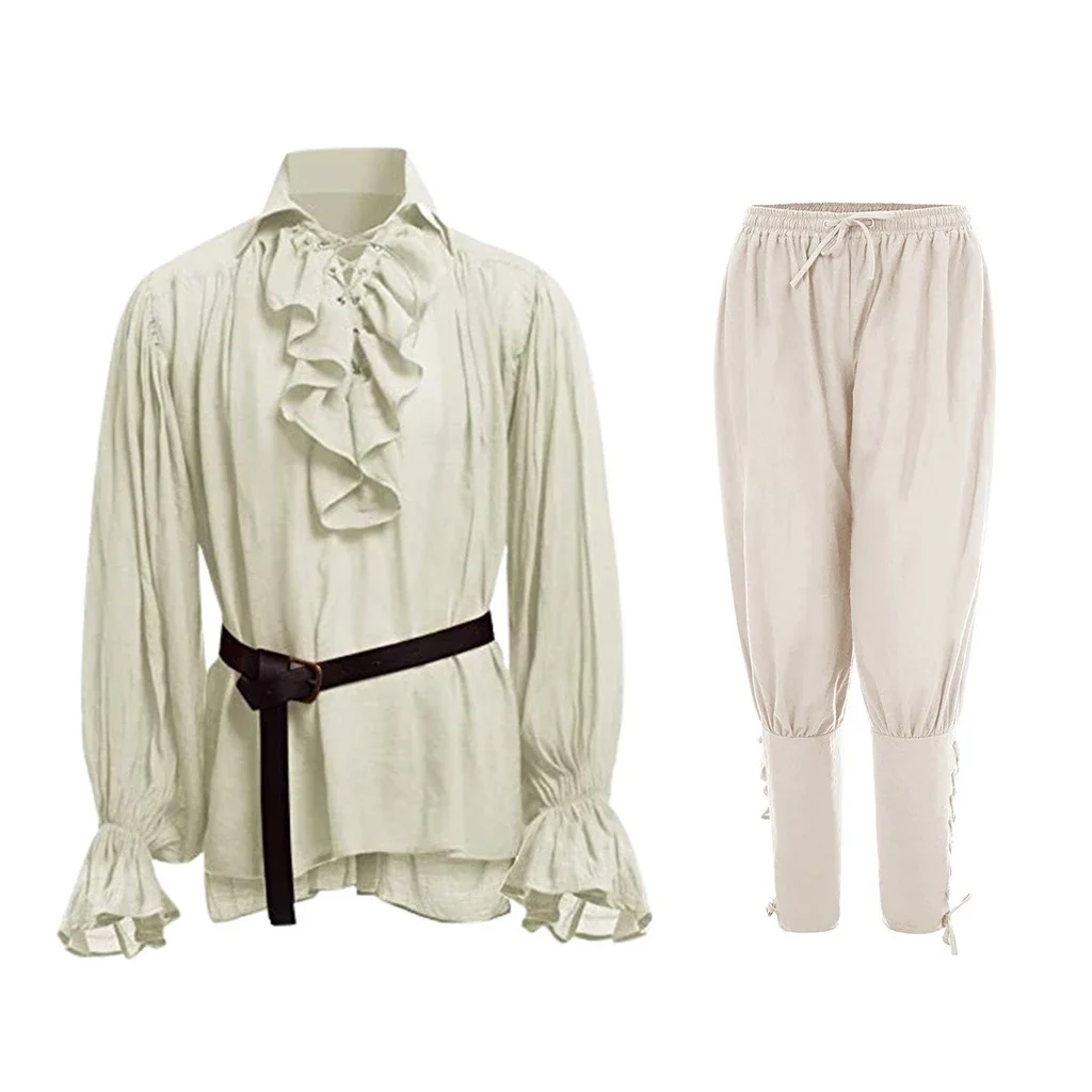 Medieval Shirts Ruffled Gothic - Medieval Gothic Lace Up Pirate Shirt 评论和价格