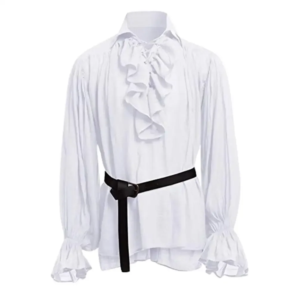 Medieval Shirts Ruffled Gothic - Medieval Gothic Lace Up Pirate Shirt 评论和价格