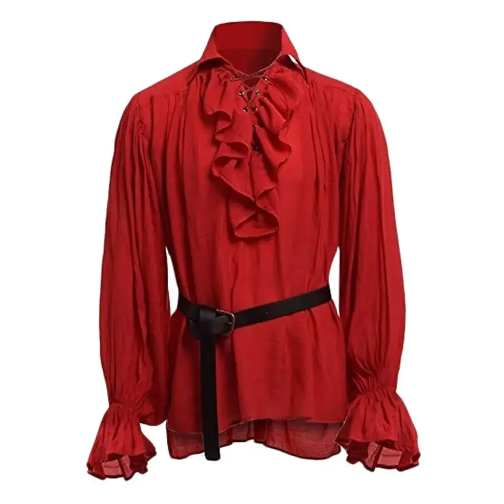 Medieval Shirts Ruffled Gothic - Medieval Gothic Lace Up Pirate Shirt 评论和价格
