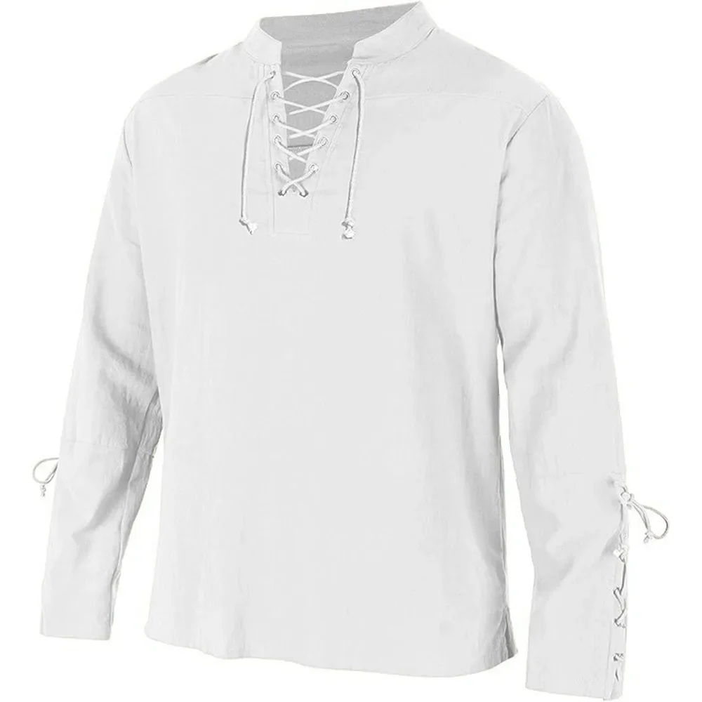 Men's Long Sleeve Shirts Lace  - Medieval Gothic Lace Up Pirate Shirt 评论和价格
