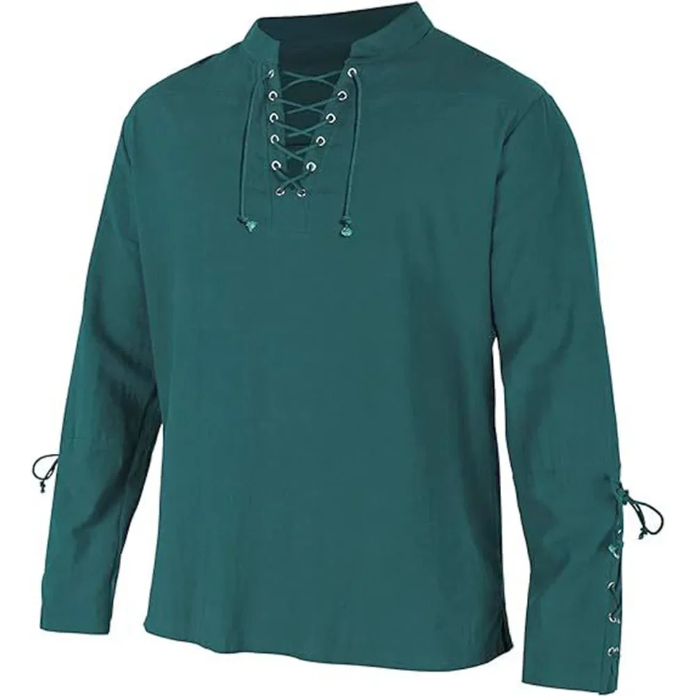 Men's Long Sleeve Shirts Lace  - Medieval Gothic Lace Up Pirate Shirt 评论和价格