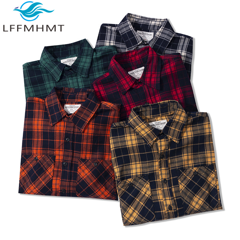 Autumn Winter Fashion Men's Cl - Flannel Plaid Shirt Heavy Weight 评论和价格