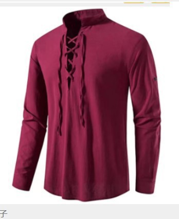 Mens Pirate Shirt Viking Retro - Medieval Gothic Lace Up Pirate Shirt 评论和价格