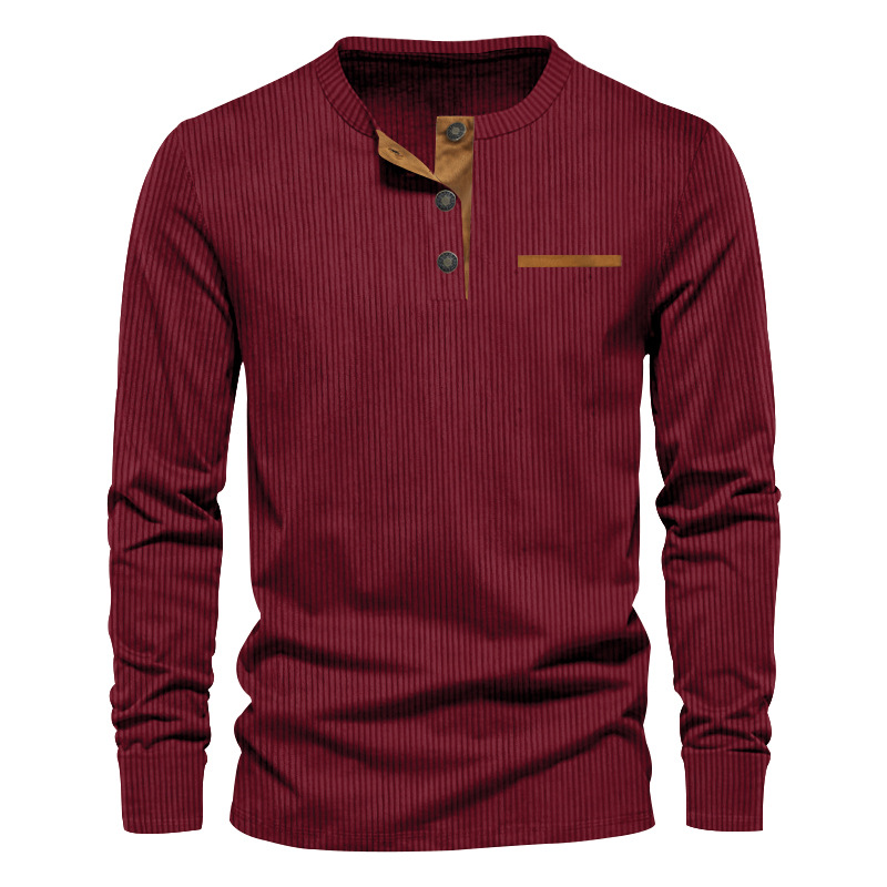 New Men's Long Sleeve T-shirt  - Corduroy Button Up Shirt Men 评论和价格