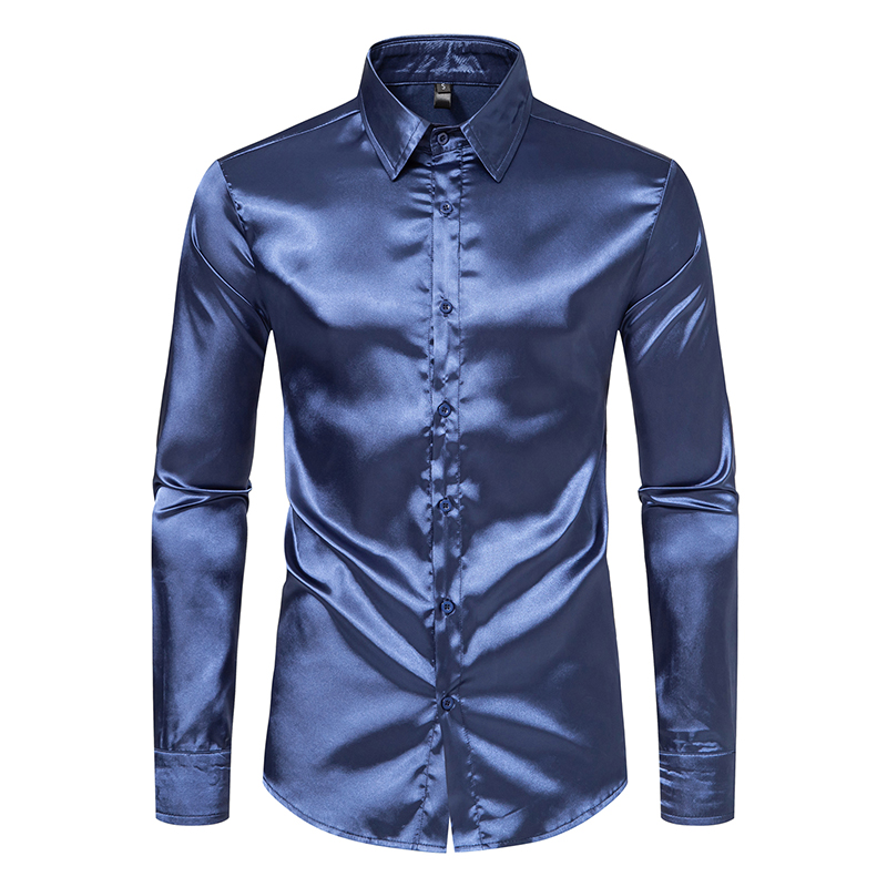 Men's Black Satin Luxury Dress - Mens Satin Silk Dress Shirt 评论和价格