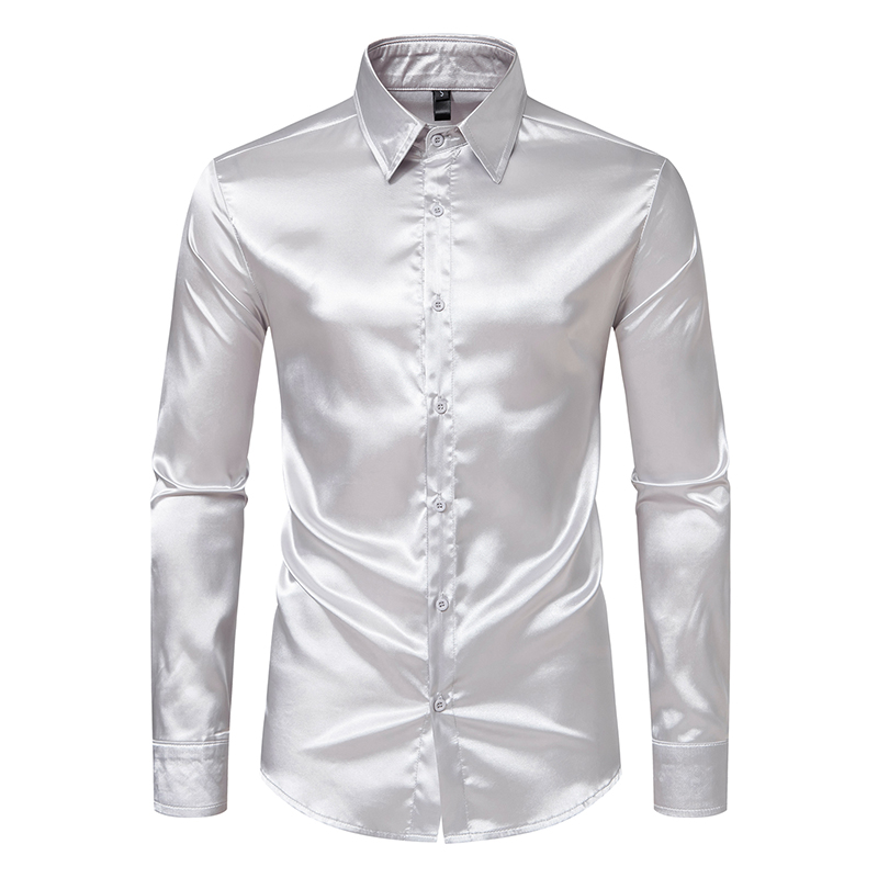 Men's Black Satin Luxury Dress - Mens Satin Silk Dress Shirt 评论和价格