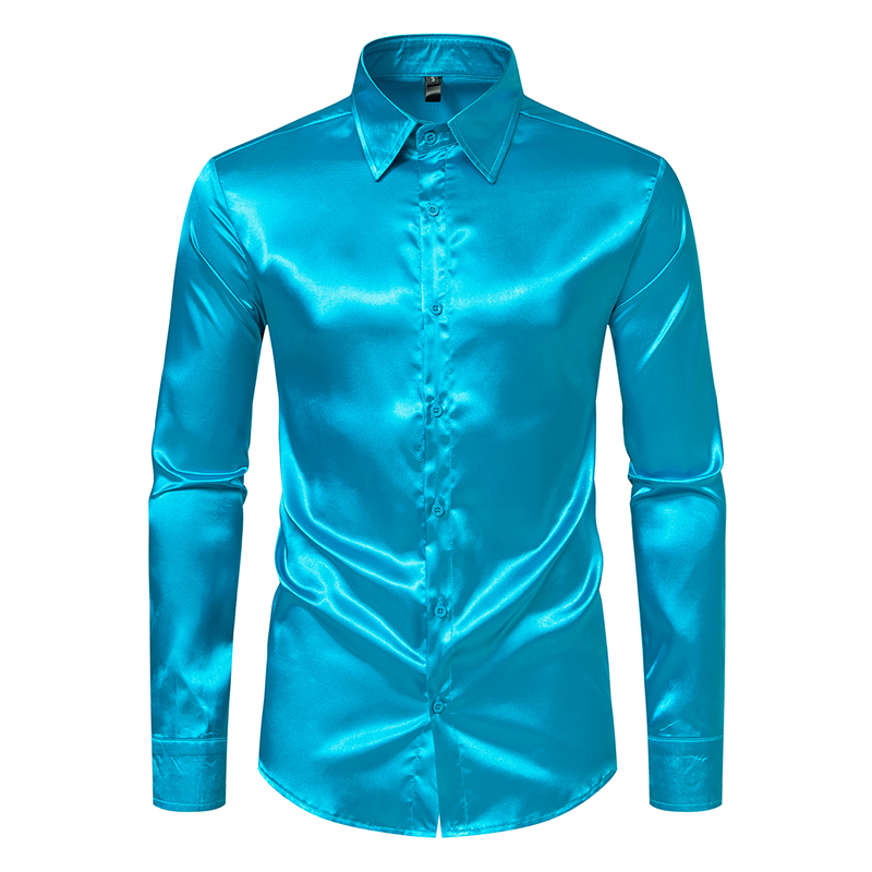 Men's Black Satin Luxury Dress - Mens Satin Silk Dress Shirt 评论和价格