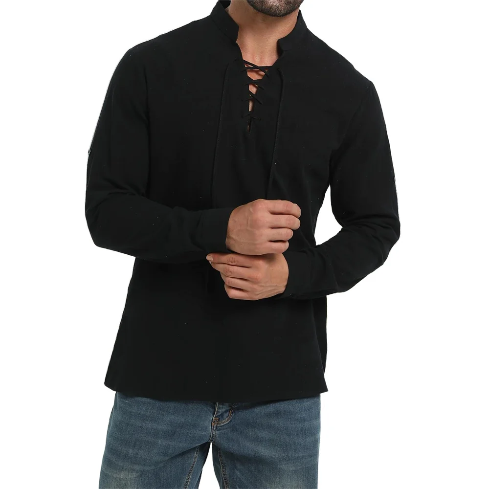 Spring Autumn Men's Pirate Shi - Medieval Gothic Lace Up Pirate Shirt 评论和价格