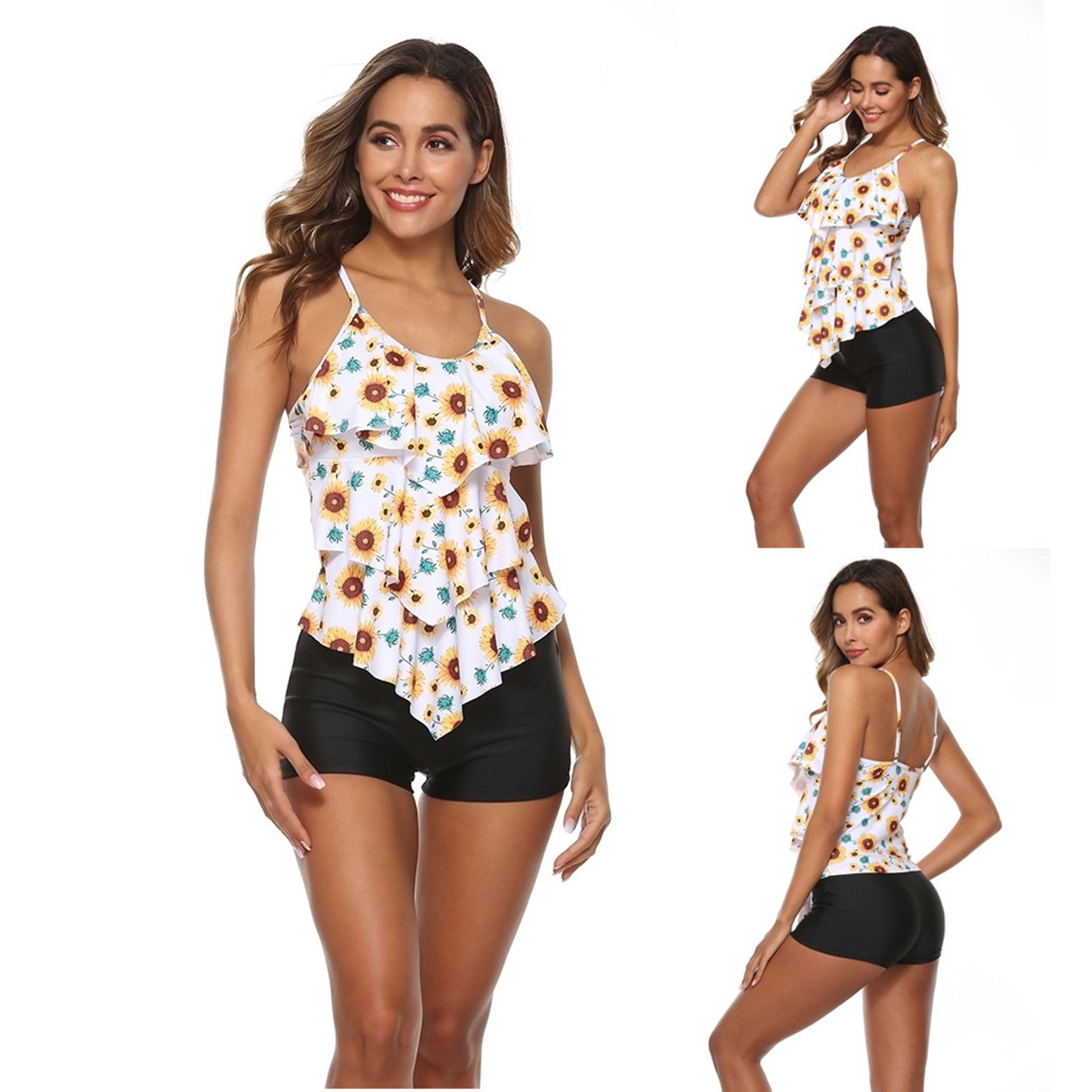 Woman Bikini Floral Print Tank - Shorts 评论和价格