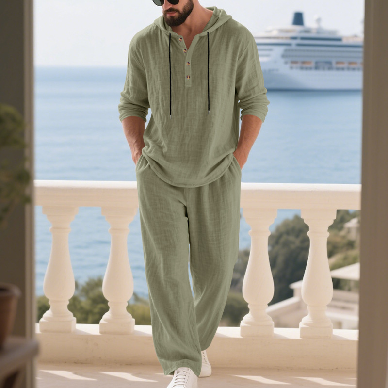 Cross-border Autumn Linen Men' - Mens Linen Shirt Long Sleeve 评论和价格