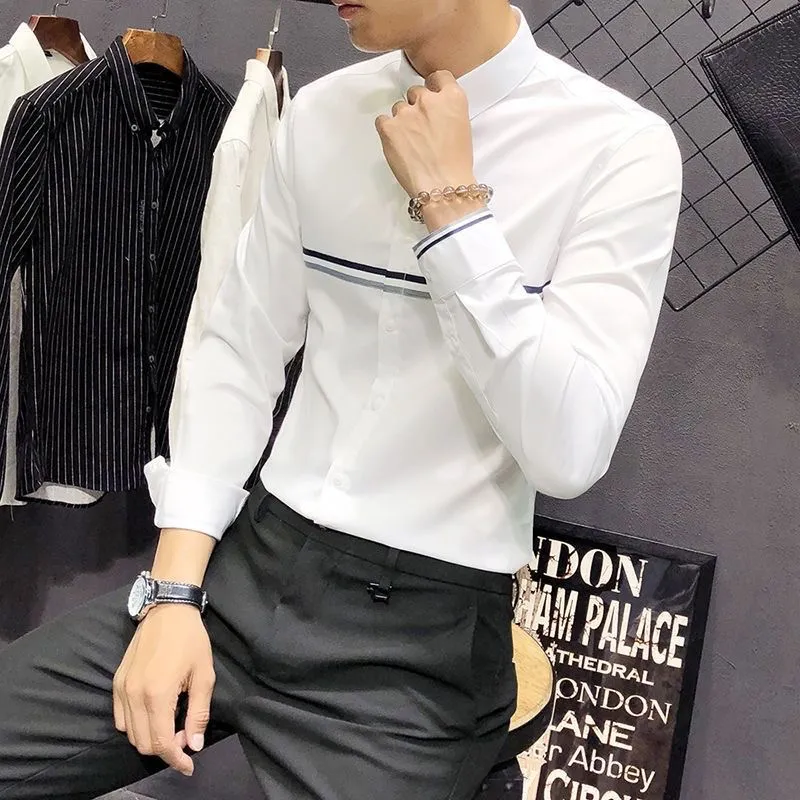 Men's Mandarin Collar Long Sle - Mandarin Collar Formal Shirt Slim Fit 评论和价格