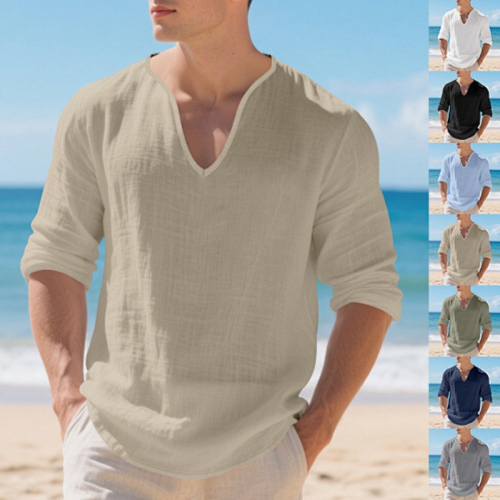 New American Men Loose Plus Si - Mens Linen Shirt Long Sleeve 评论和价格