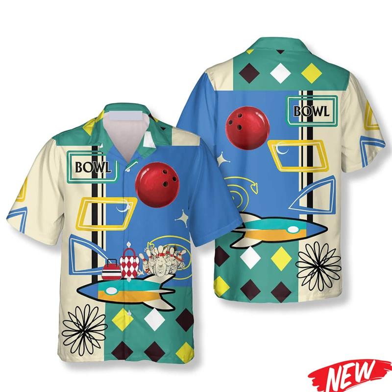 Classic Bowling Pattern Hawaii - Short Sleeve Bowling Shirt Retro 评论和价格