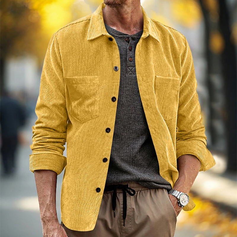 Spring Fall Daily Leisure Mens - Corduroy Button Up Shirt Men 评论和价格