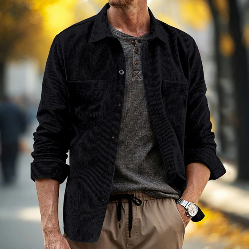 Spring Fall Daily Leisure Mens - Corduroy Button Up Shirt Men 评论和价格
