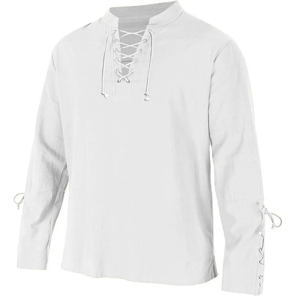 Men's Long Sleeve Shirts Lace  - Medieval Gothic Lace Up Pirate Shirt 评论和价格
