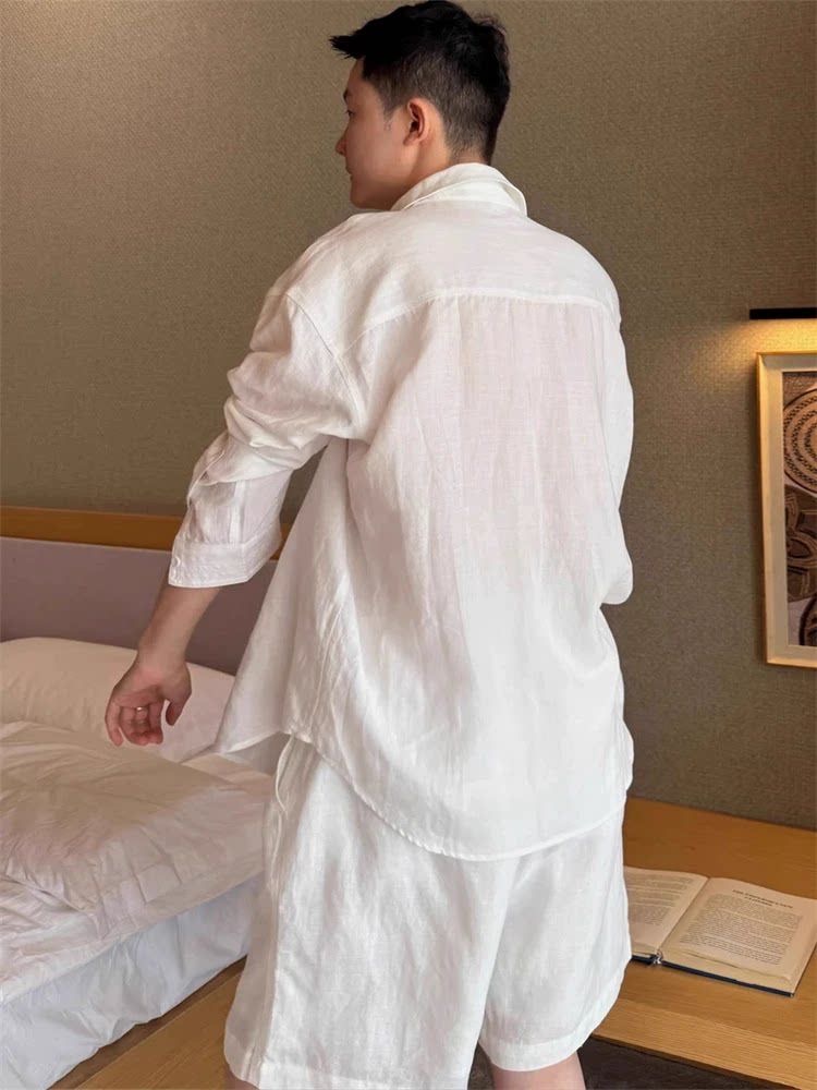 Lightweight Breathable Cotton  - Mens Linen Shirt Long Sleeve 评论和价格