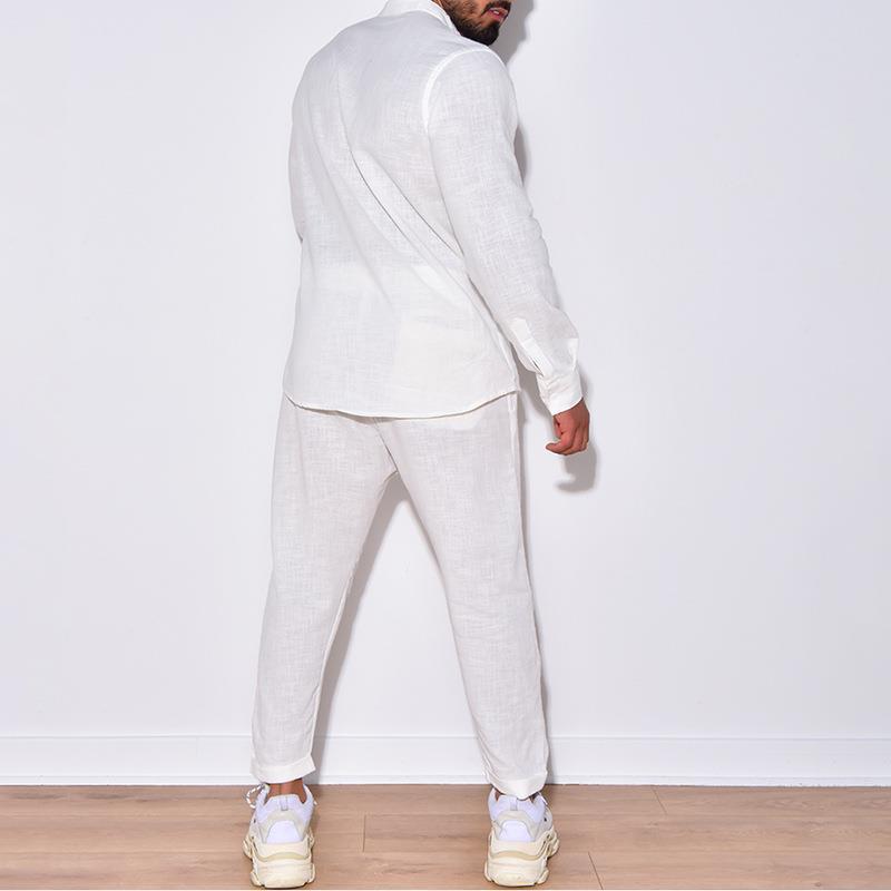 Mens Sets Linen Spring Autumn  - Mens Linen Shirt Long Sleeve 评论和价格