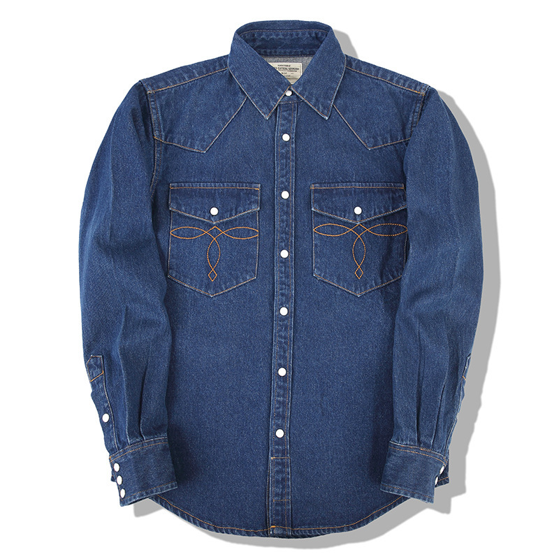 American Wash Vintage Denim Sh - Mens Western Denim Pearl Snap Shirt 评论和价格