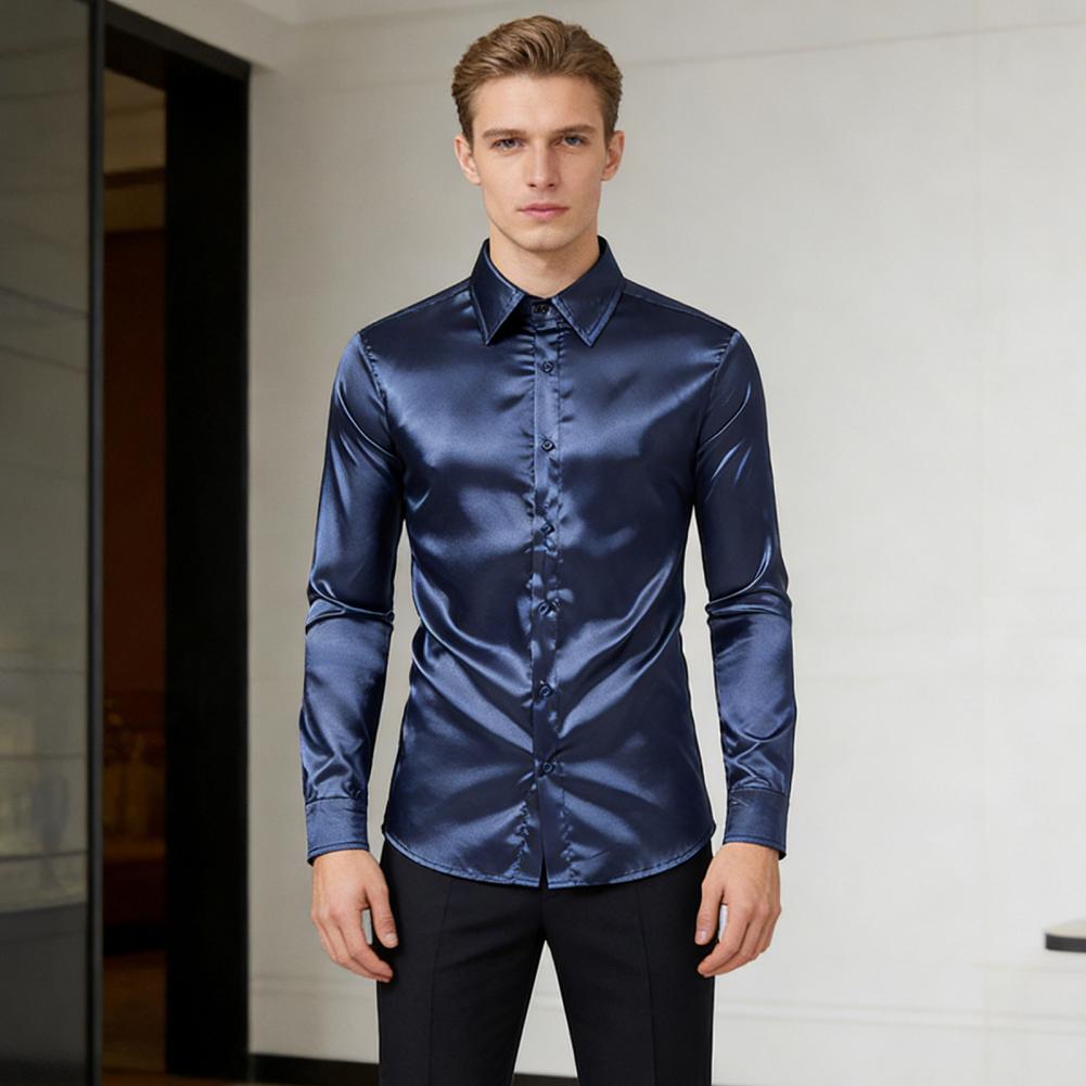 Blue Orange Red Yellow Satin S - Mens Satin Silk Dress Shirt 评论和价格