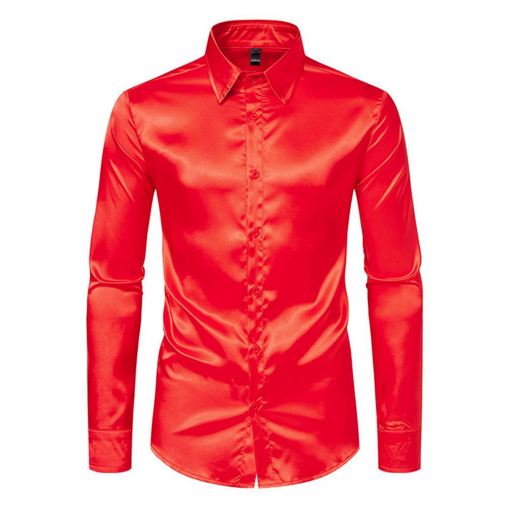 Blue Orange Red Yellow Satin S - Mens Satin Silk Dress Shirt 评论和价格