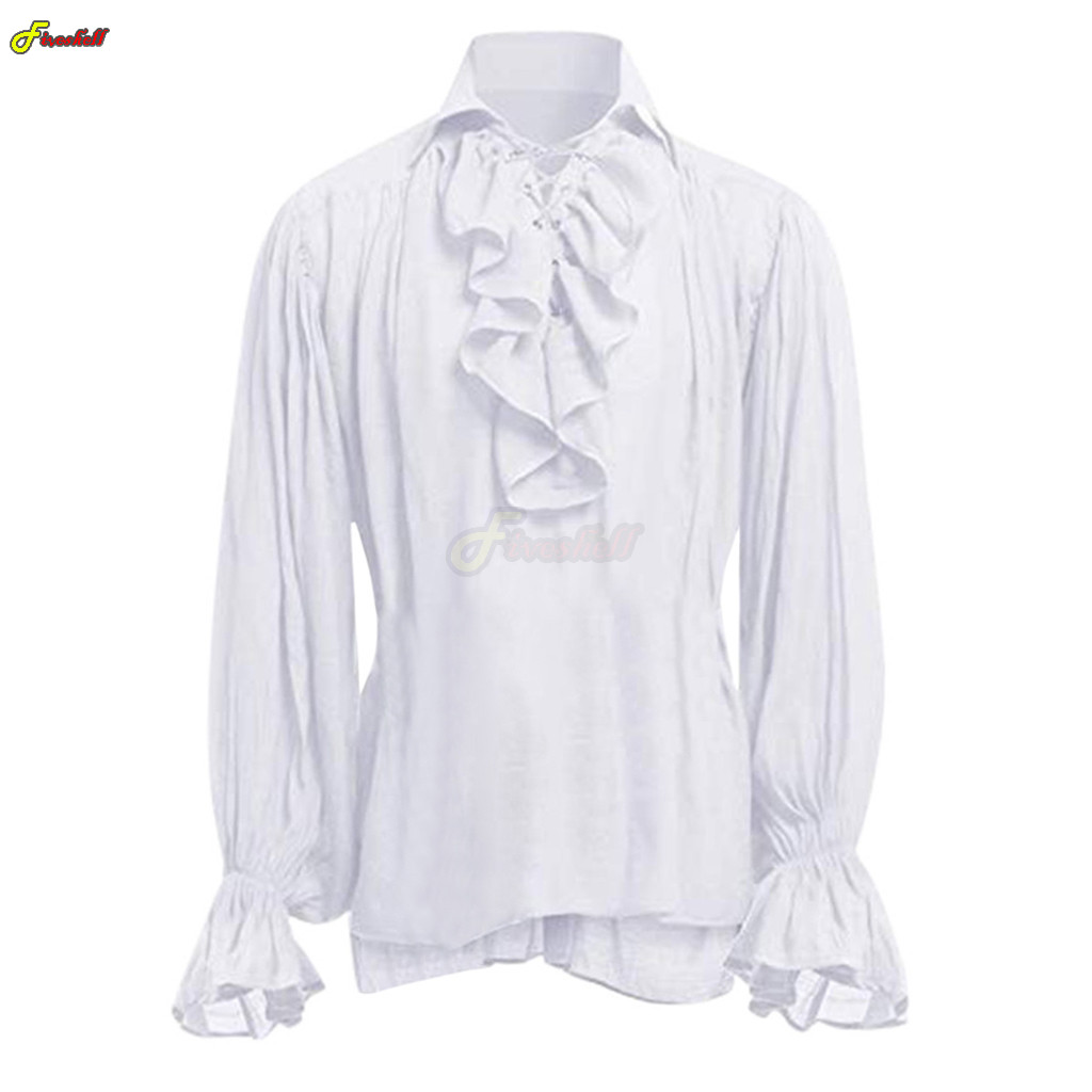 Mens Halloween Lace Up Pirate  - Medieval Gothic Lace Up Pirate Shirt 评论和价格