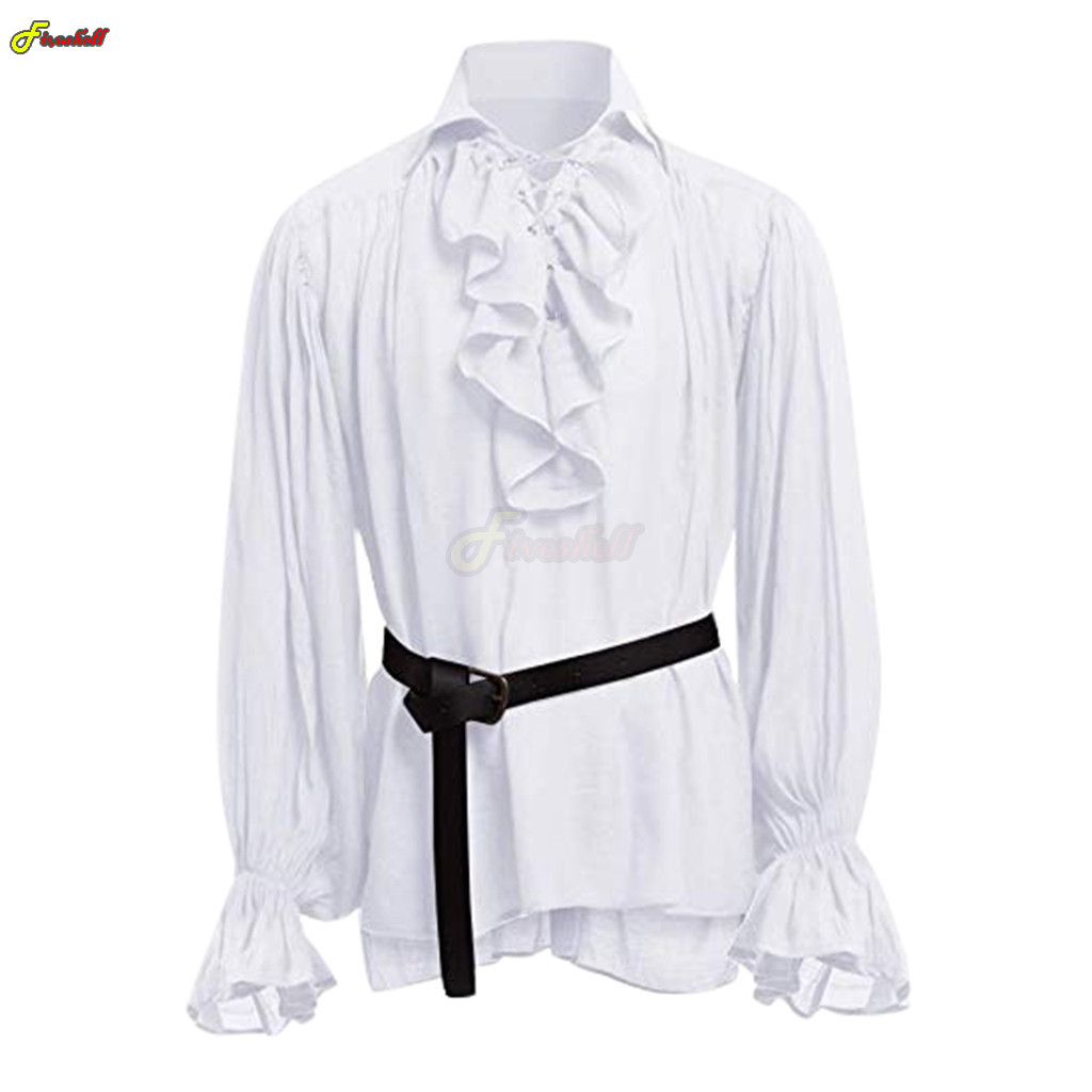 Mens Halloween Lace Up Pirate  - Medieval Gothic Lace Up Pirate Shirt 评论和价格