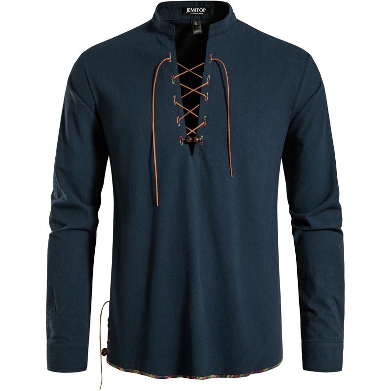 Mens Pirate Shirt Viking Retro - Medieval Gothic Lace Up Pirate Shirt 评论和价格