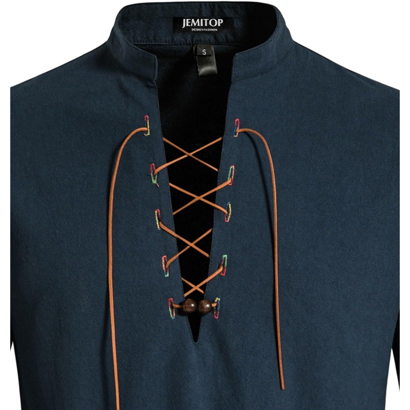 Mens Pirate Shirt Viking Retro - Medieval Gothic Lace Up Pirate Shirt 评论和价格