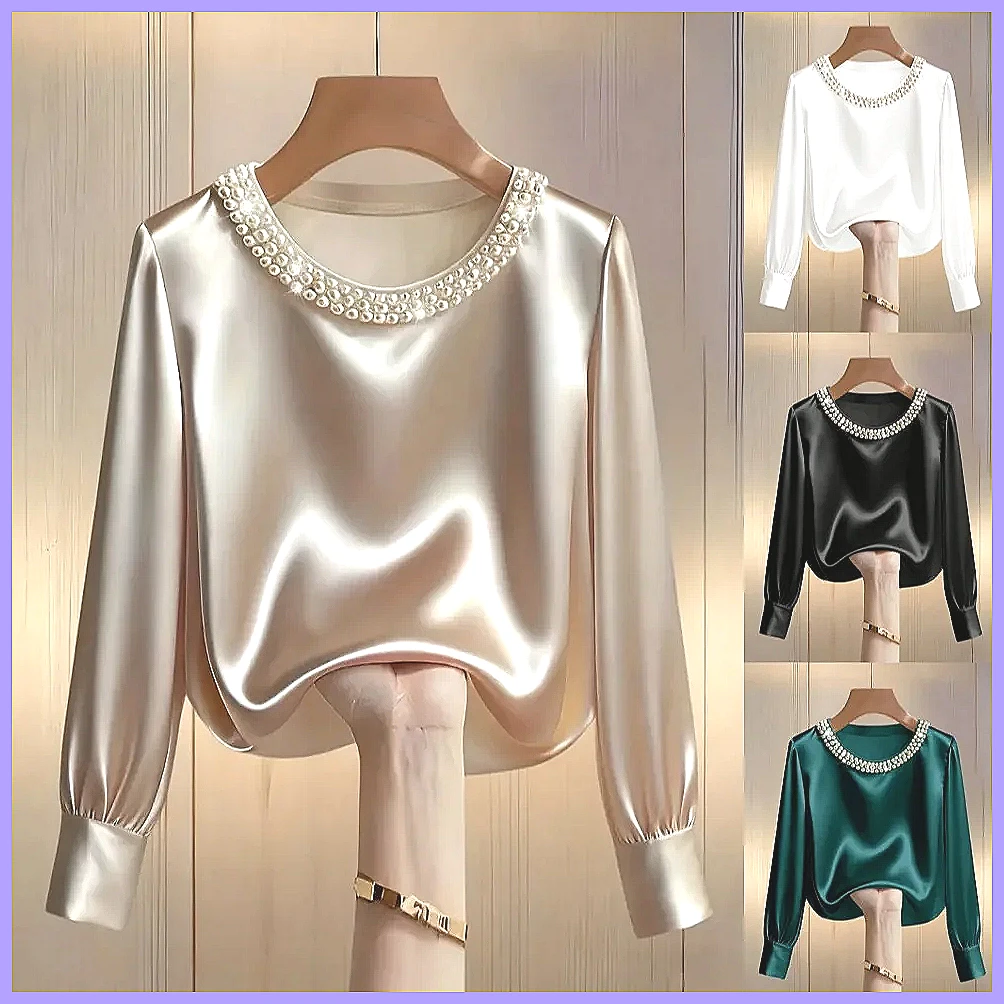 Elegant Beaded Satin Blouse fo - Shirts 评论和价格