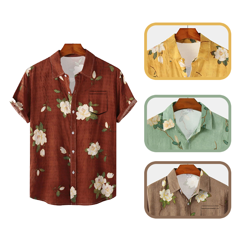 Men Hawaiian Style Short Sleev - Vintage Hawaiian Floral Shirt 评论和价格