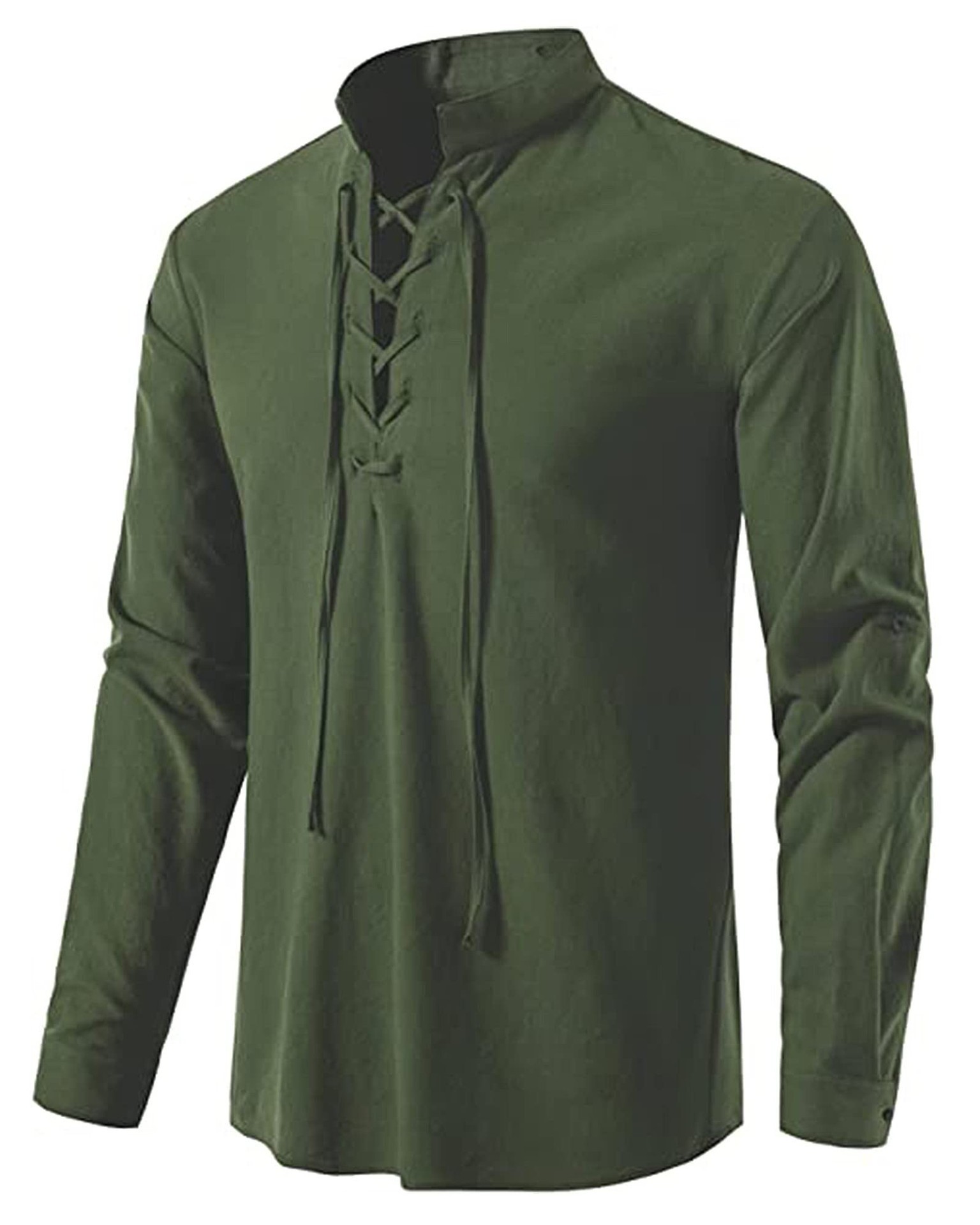 Men's Medieval Lace Up Cotton  - Mens Linen Shirt Long Sleeve 评论和价格