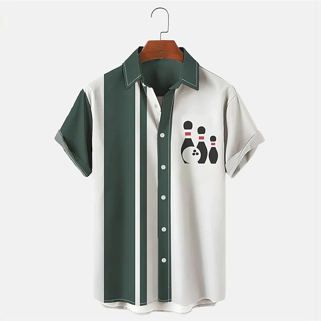 Men's Striped Bowling Pattern  - Short Sleeve Bowling Shirt Retro 评论和价格