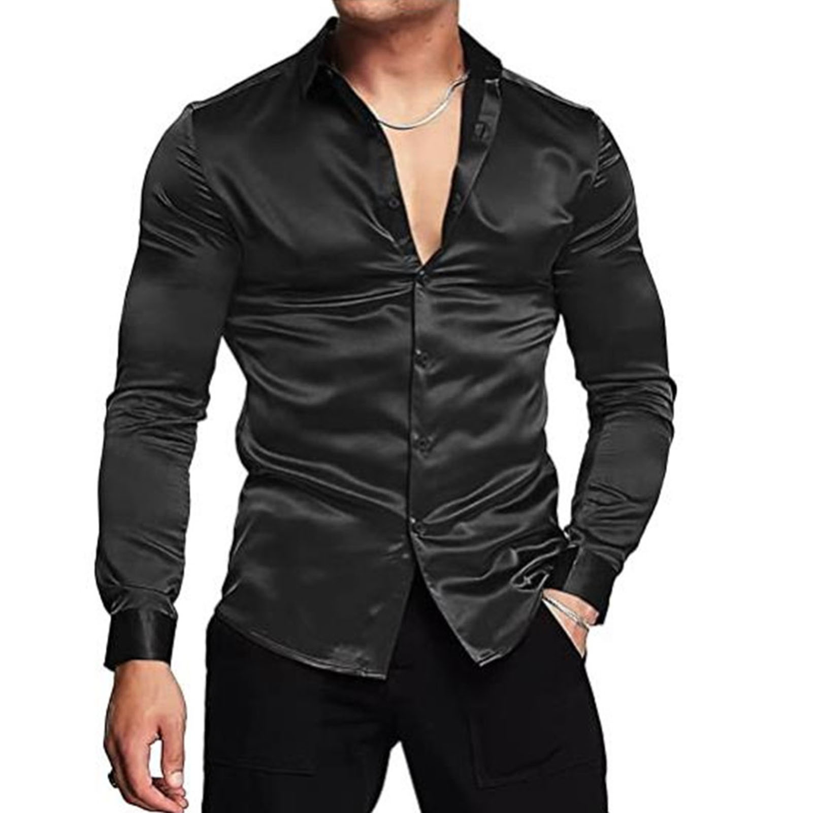 Spring Autumn Silk Satin Shirt - Mens Satin Silk Dress Shirt 评论和价格