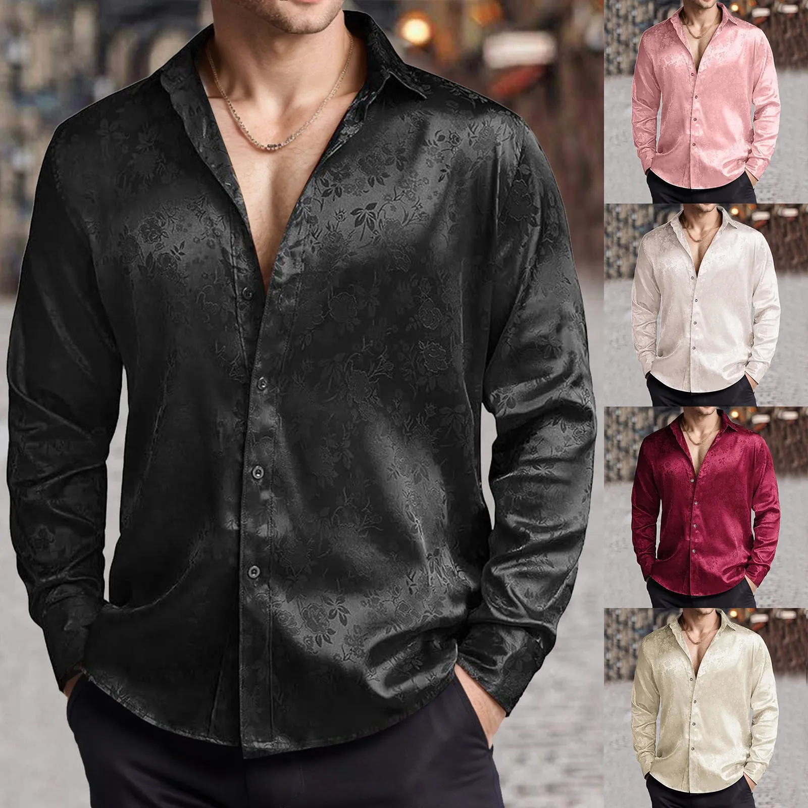 Mens Imitation Silk Satin Dres - Mens Satin Silk Dress Shirt 评论和价格