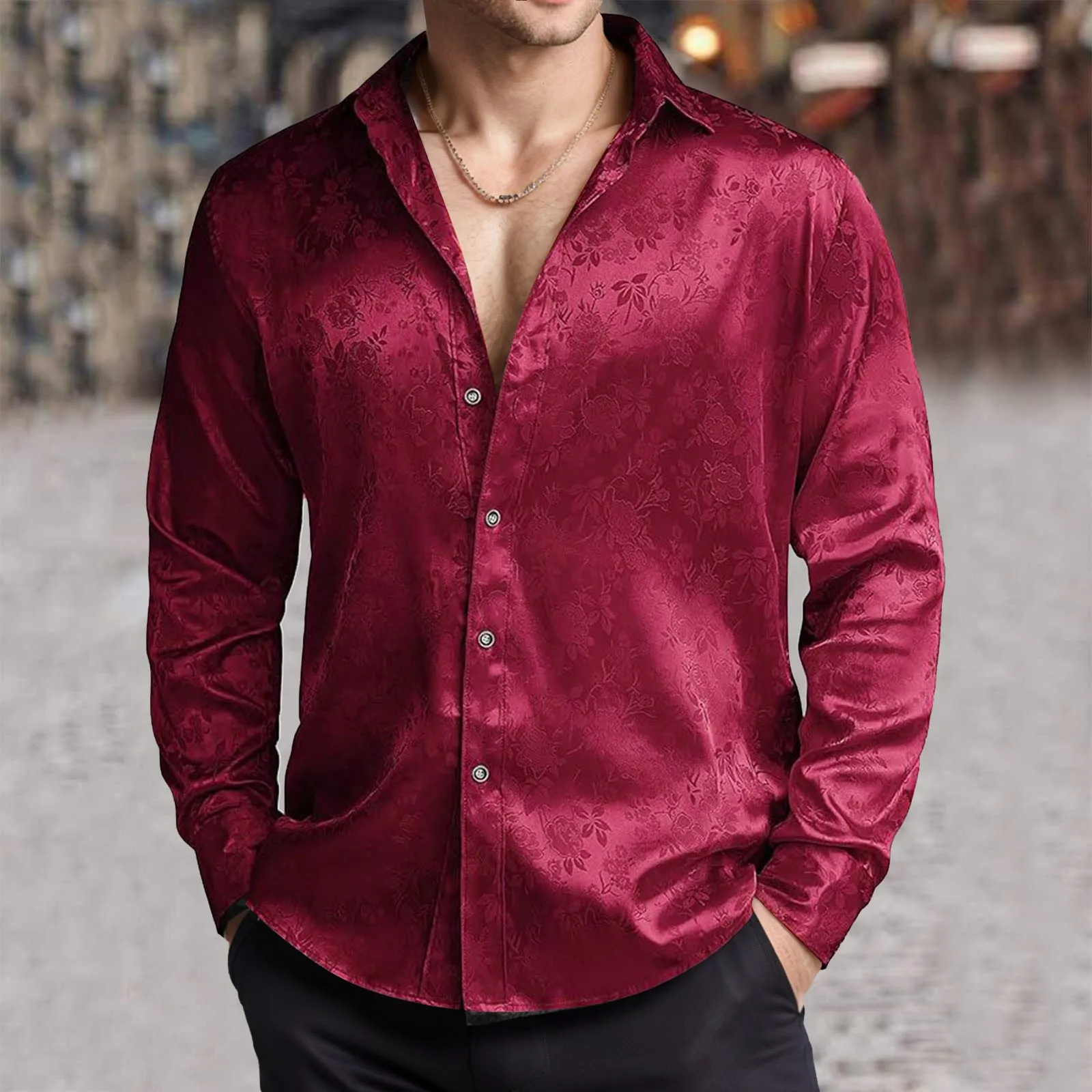 Mens Imitation Silk Satin Dres - Mens Satin Silk Dress Shirt 评论和价格