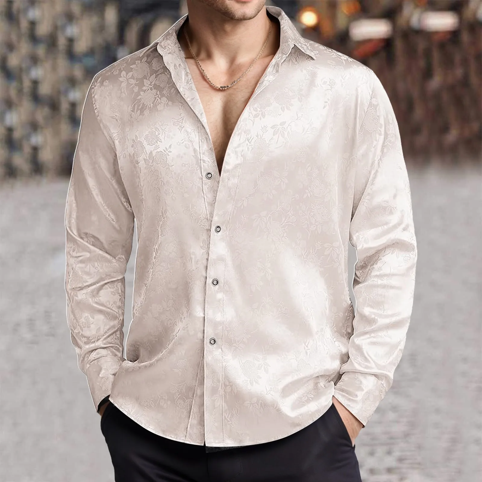 Mens Imitation Silk Satin Dres - Mens Satin Silk Dress Shirt 评论和价格