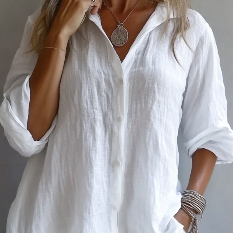 Solid Color Linen Sexy V-neck  - Mens Linen Shirt Long Sleeve 评论和价格