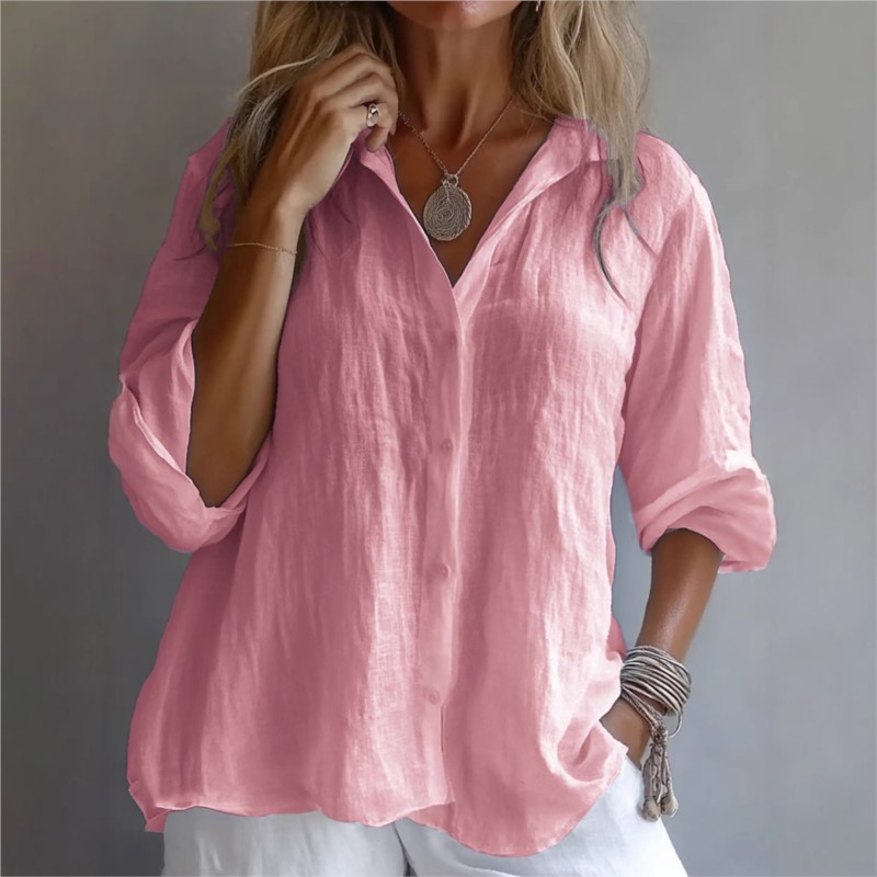 Solid Color Linen Sexy V-neck  - Mens Linen Shirt Long Sleeve 评论和价格