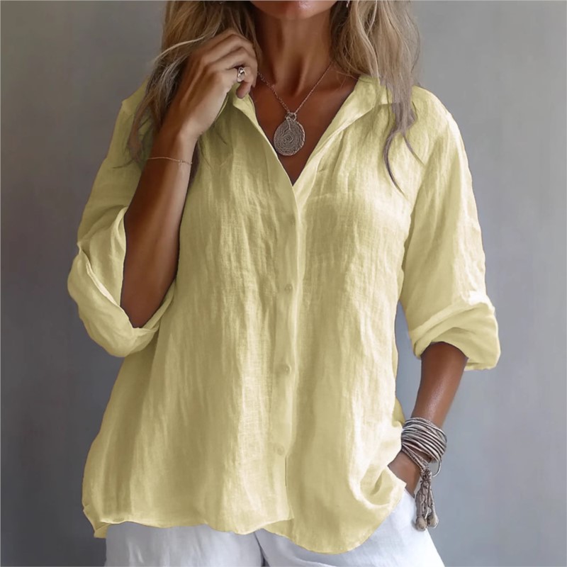 Solid Color Linen Sexy V-neck  - Mens Linen Shirt Long Sleeve 评论和价格