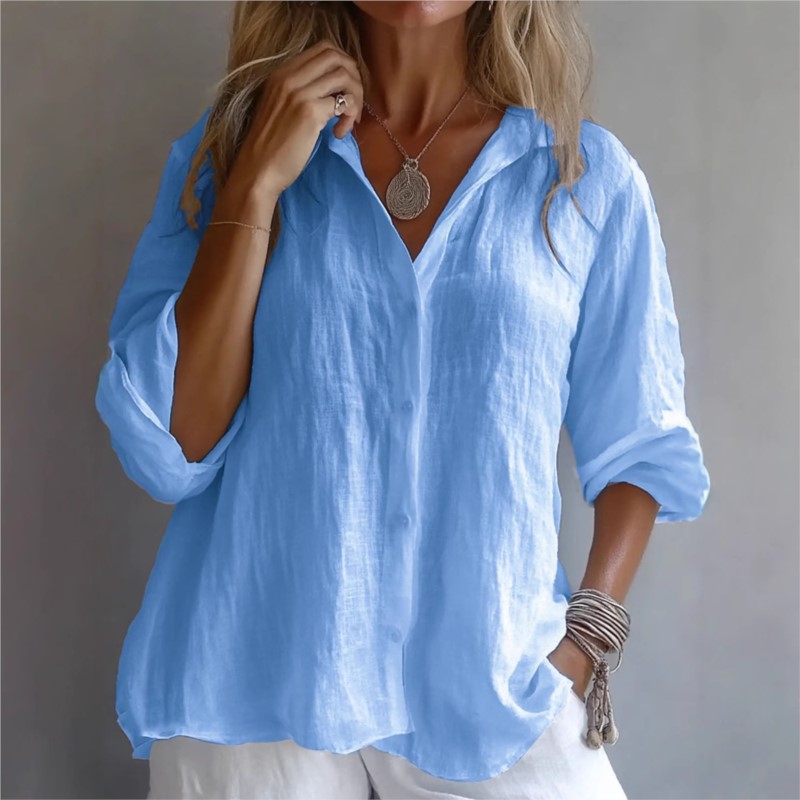 Solid Color Linen Sexy V-neck  - Mens Linen Shirt Long Sleeve 评论和价格