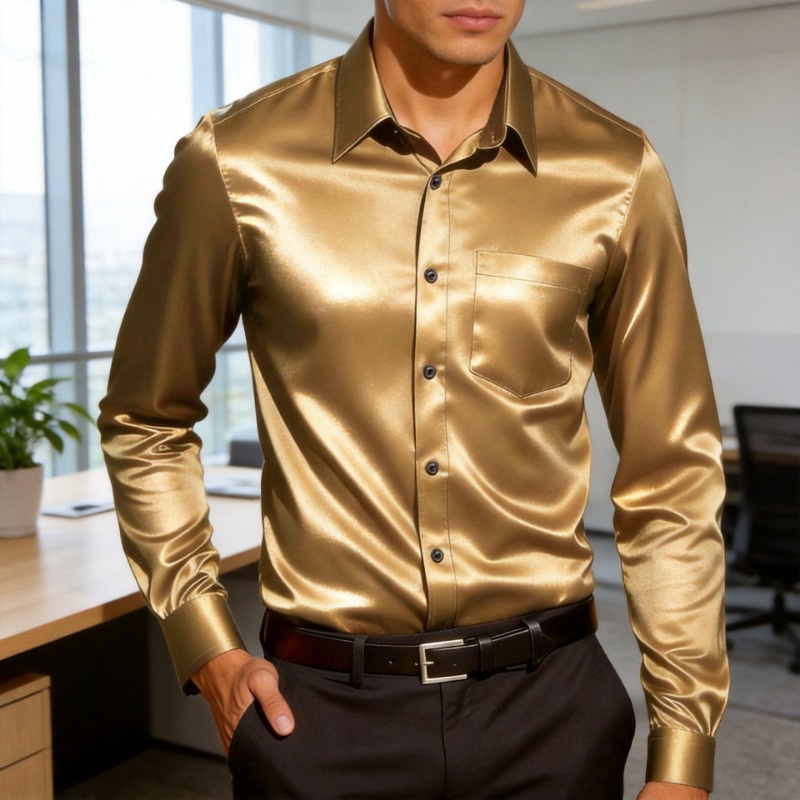 Men's Satin-Like Ice Silk Dres - Mens Satin Silk Dress Shirt 评论和价格