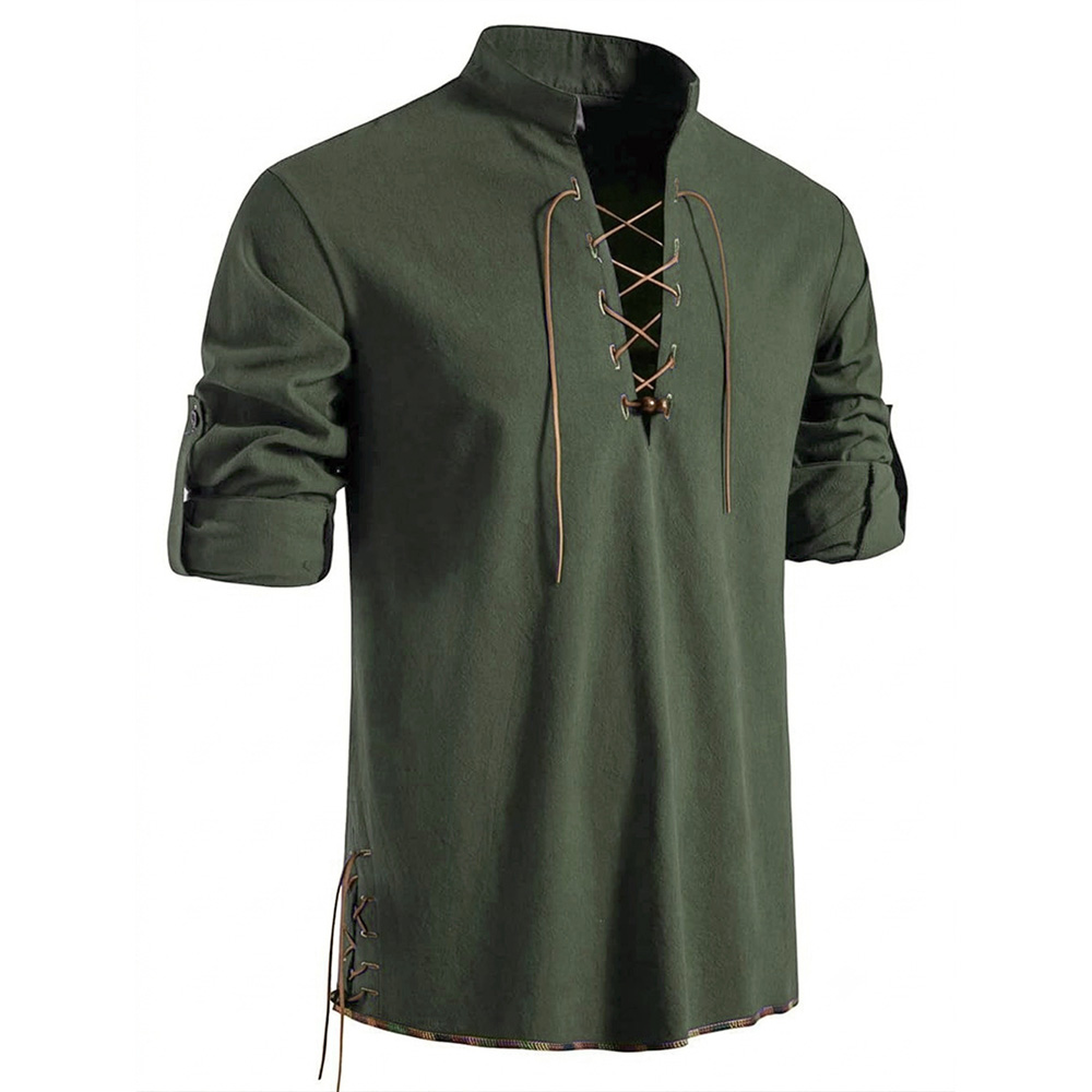 Men's Henley Neck Medieval Shi - Medieval Gothic Lace Up Pirate Shirt 评论和价格