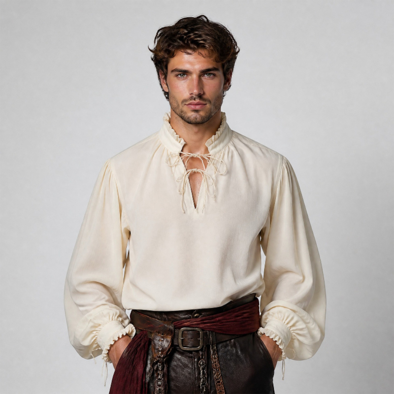 Renaissance Medieval Pirate Sh - Medieval Gothic Lace Up Pirate Shirt 评论和价格